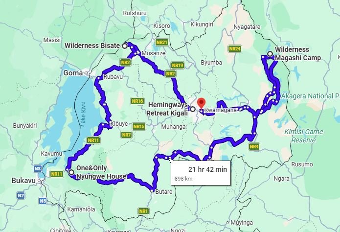 Route Map of Luxury Rwanda Safari