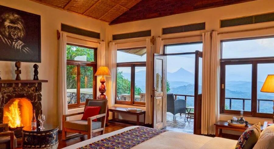 Uganda and Rwanda Safari Planning featuring luxury safari accommodation overlooking the Virunga Mountains