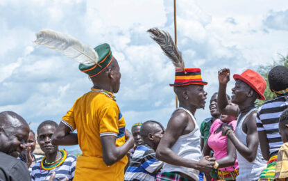 Traditional cultural dance performance during a community heritage experience in Uganda