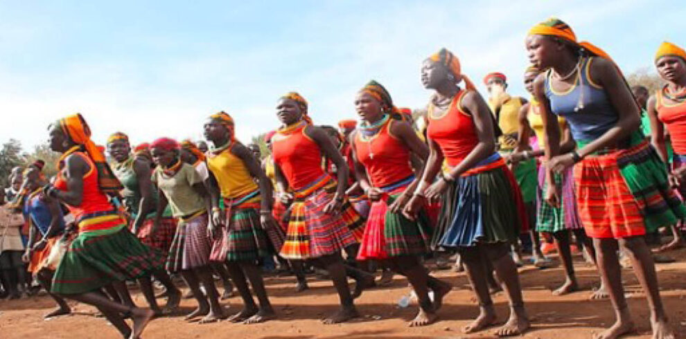 Traditional handmade baskets, pottery, wood carvings and artisan crafts displayed during a craft workshop in Uganda