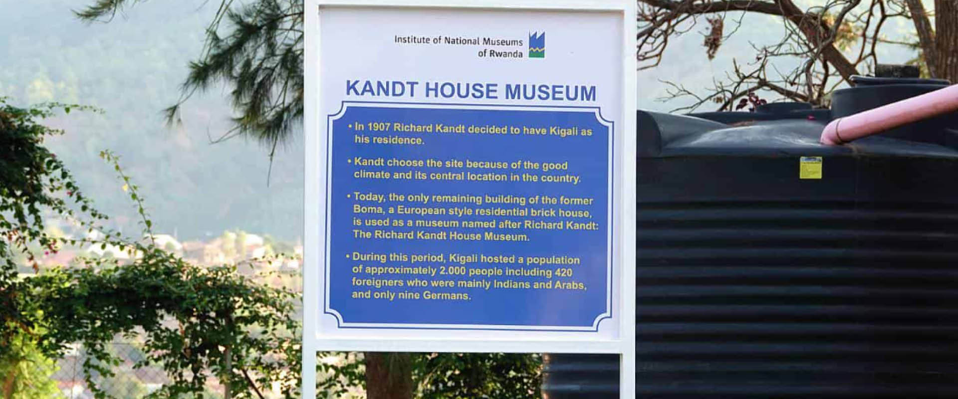 Entrance sign to Kandt House Museum in Kigali, Rwanda, showcasing the city’s cultural and historical heritage
