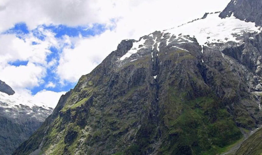 Snow-capped peaks of the Rwenzori Mountains in western Uganda.