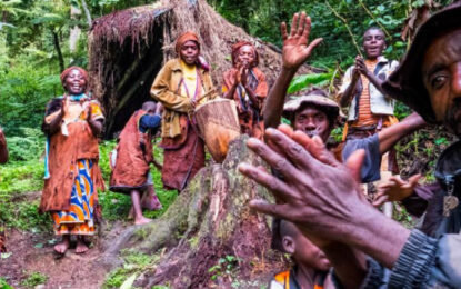 Batwa community members during a cultural experience in Uganda