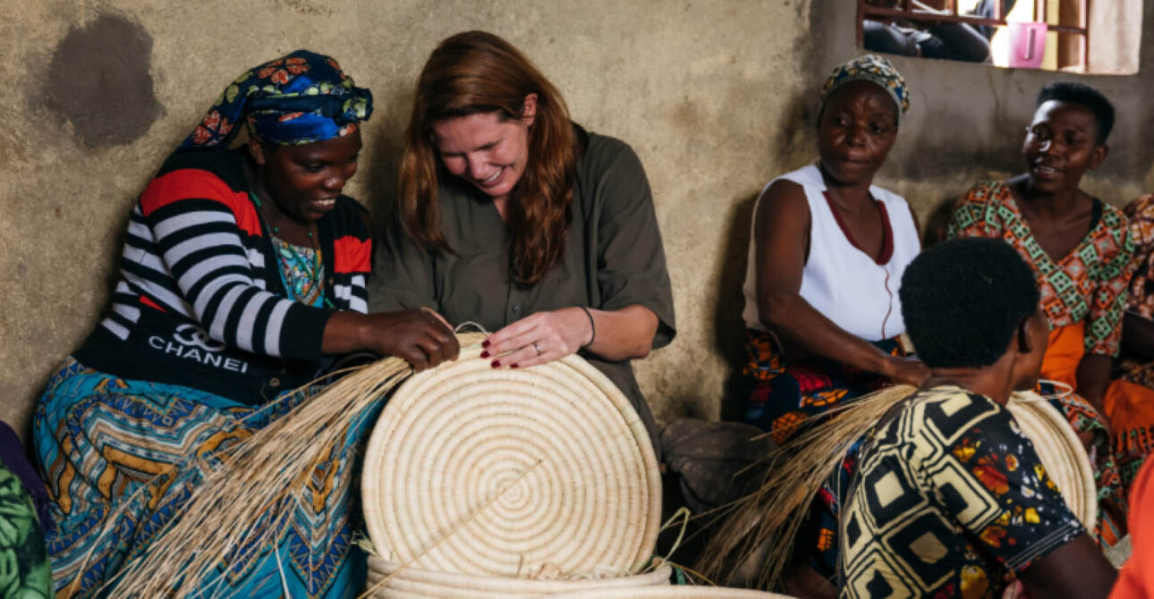 Craft Workshop in Uganda and Rwanda with a traveller learning basket weaving