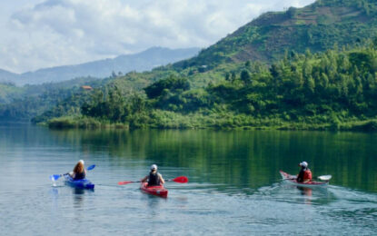 Kayaking on Lake Kivu during water-based adventure activities in Rwanda