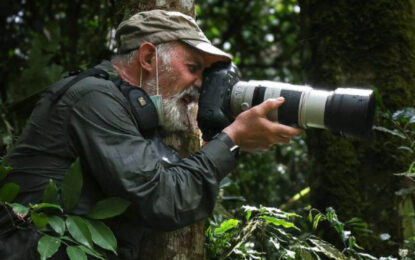 Photographer capturing wildlife from a safari vehicle in Uganda
