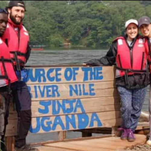Visitors at the Source of the Nile in Jinja, Uganda.