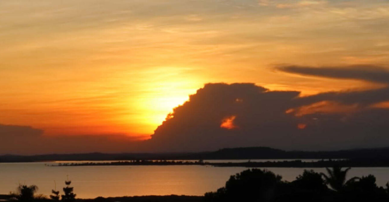 Sunset and changing cloud conditions over Lake Victoria in Uganda.