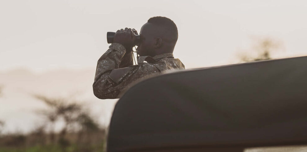 Bird watching in Uganda and Rwanda featuring a guide.